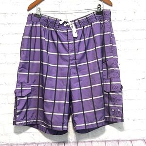 Nike Men’s Plaid Purple Cargo Shorts with Elastic Waistband Gym Running Size XXL